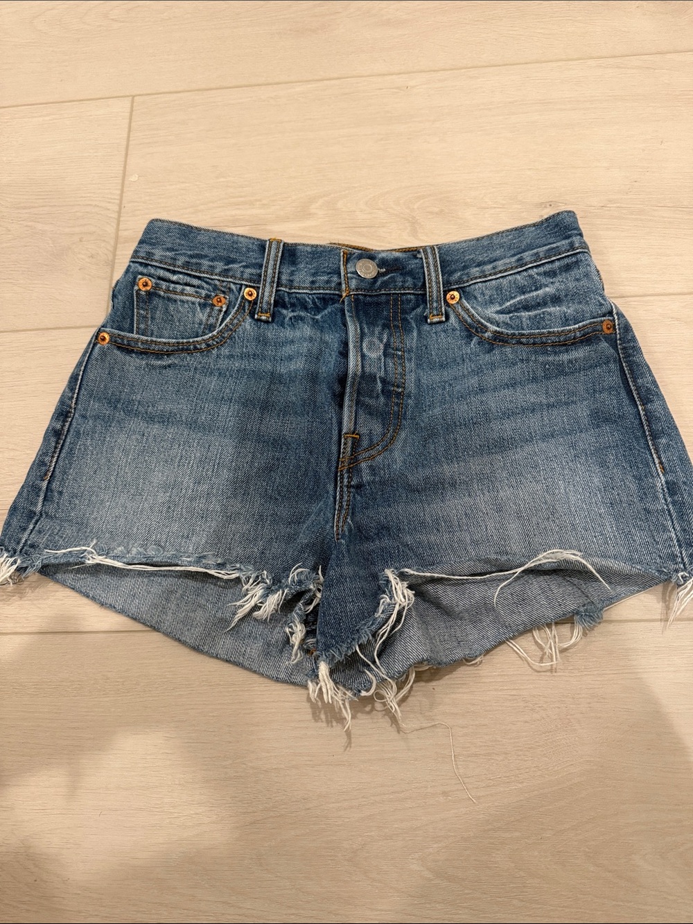 Signature by Levi Strauss Distressed Blue Denim Cutoff Shorts
